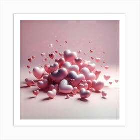 Pink Hearts On A Pink Background Art Print