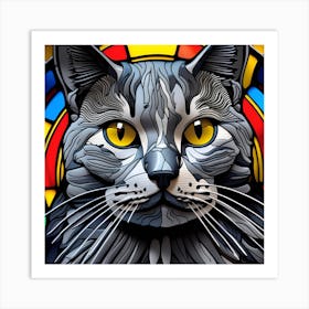 Cat, Pop Art 3D stained glass cat superhero limited edition 54/60 Art Print