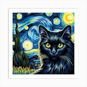 Starry Night Cat 2 Art Print