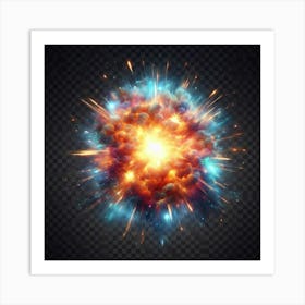 Spectacular And Colorful Explosion Of Energy And Light With Sparks And Glowing Particles Art Print