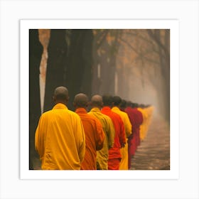 Monks Walking In The Forest Art Print