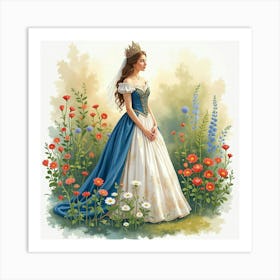 Majestic Queen In A Watercolor Splendid Garden 1 Art Print