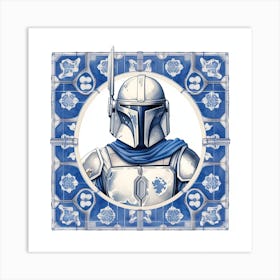 The Mandalorian Inspired Delft Tile Illustration 1 Art Print