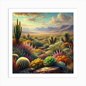 Oil Painting Of The Diverse Flora In The Namaqua National Park, South Africa.AI 1 Art Print