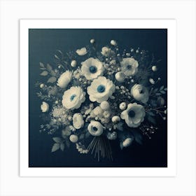 Fresh White Bouquet Dark Blue On Canvas Print 2 Art Print