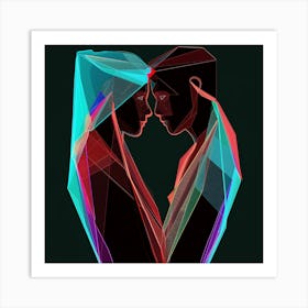 Couple embrace, Atmospheric, artwork print Art Print