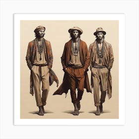 Men's silhouettes in boho style 1 Art Print