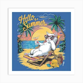 Hello Summer Cat Art Print