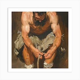 Man Tying A Rope Art Print