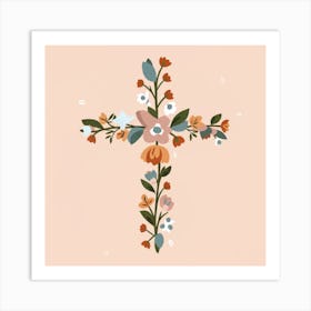 Cross With Flowers Art Print