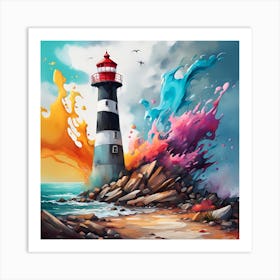 Guiding Radiance Lighthouse By The Sea Art Print