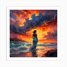 The Woman In The Surf Art Print