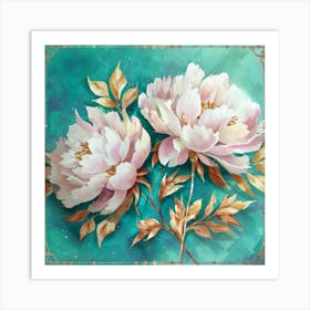 Grafit A Akvarel Paintingpeony On Turquoise Bac Art Print