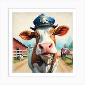 Cow In A Police Uniform Art Print