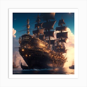 Harbor Teeming With Steamships Art Print