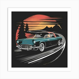 Classic Car At Sunset 2 Art Print