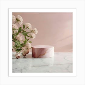 Pink Marble Vase With Flowers 3 Art Print