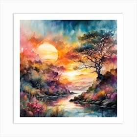 Sunset By The River 1 Art Print