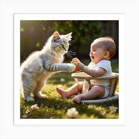 Baby And Cat Art Print