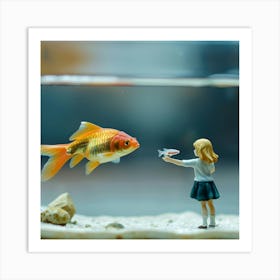 Girl With Goldfish Art Print