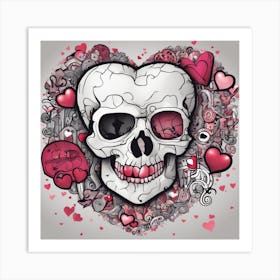 Skull In A Heart Art Print