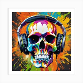 Skull With Headphones 79 Art Print