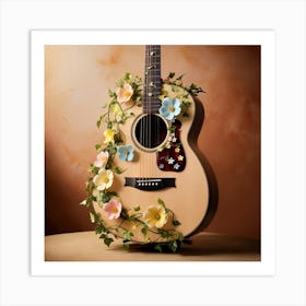 Acoustic Guitar With Flowers Art Print