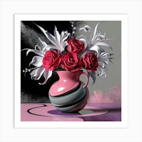 Pink Roses In A Vase Art Print