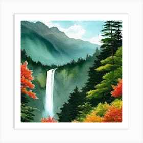 Waterfall In Autumn 1 Art Print