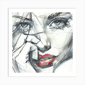 Portrait Of A Woman Hand Drawn Sketch 1 Art Print