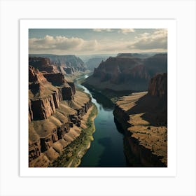 A Dramatic Canyon With Towering Rock Walls And A Winding River At The Bottom 1 Art Print