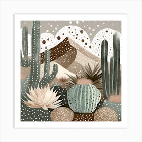 Firefly Modern Abstract Beautiful Lush Cactus And Succulent Garden In Neutral Muted Colors Of Tan, G (11) Art Print