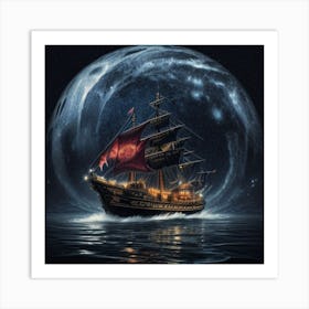 Ship At Night Art Print