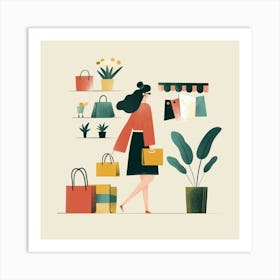 Illustration Of A Woman Shopping Art Print