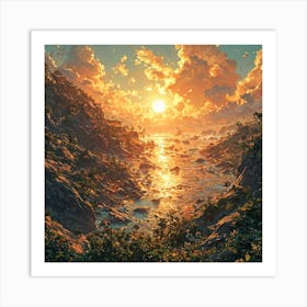 Sunset Over The Ocean 1 Art Print