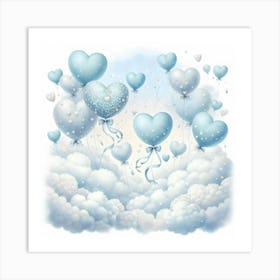 Blue Heart Balloons In The Clouds Art Print