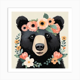 Floral Baby Black Bear Nursery Illustration (19) Art Print