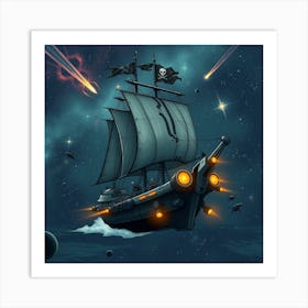 Galactic Pirate Ship Sailing Through Space Art Print