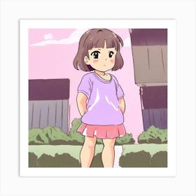 Anime Girl Standing In Front Of A Building Art Print