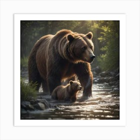 Grizzly Bear Family Art Print