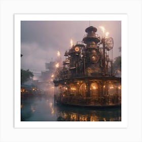 Steampunk Theme Park on an Island Art Print