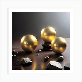 Golden Spheres And Stones Art Print