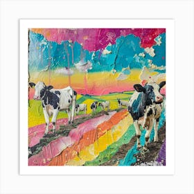 Rainbow Cow Kitsch Collage 2 Art Print