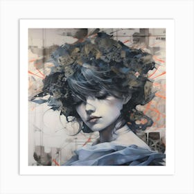 Ink Girl Distressed Portrait Art Print