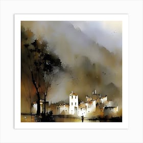 Village By The Lake Art Print