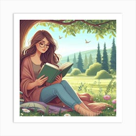 Girl Reading A Book 3 Art Print