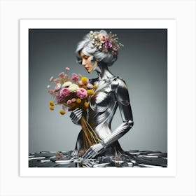 Steel Woman With Flowers Art Print