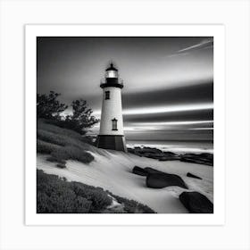 Black And White Lighthouse 8 Art Print