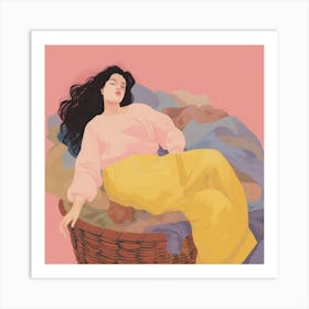 Girl In A Basket 4 Art Print