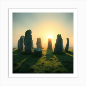 Ancient Stone Circle In A Foggy Moor Art Print